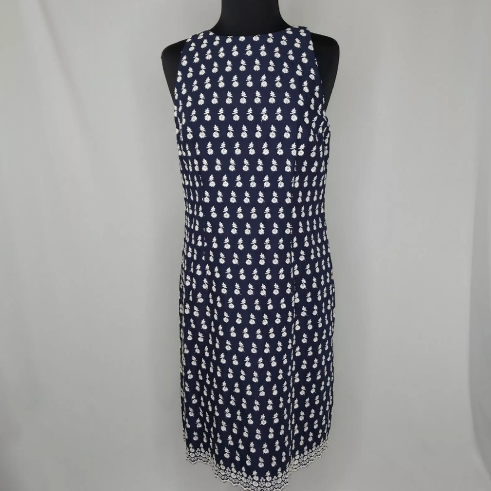 Ann Taylor Navy and White Patterned Midi Dress